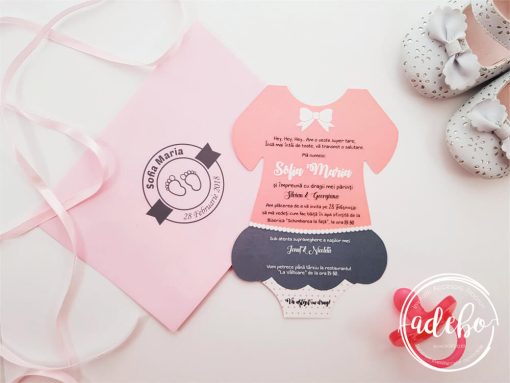 Invitatie botez fetita - Fustita Roz
