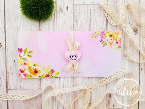 Invitatie nunta Pembe - roz cu flori