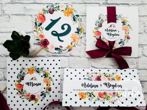 Pachet invitatii nunta - meniu - plic bani - nr masa