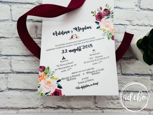 invitatie nunta marsala - flori
