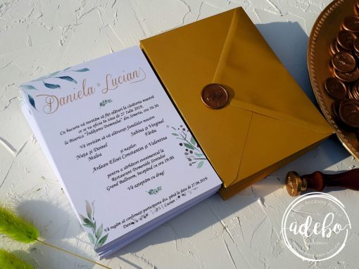 Invitatie nunta Gold and Green 1