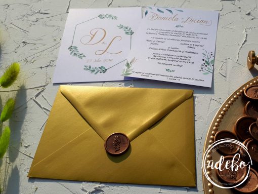 Invitatie nunta Gold and Green 2