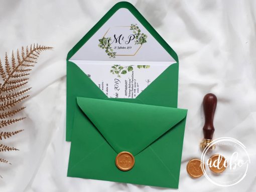 Invitatie nunta Greenery cu plic verde 1