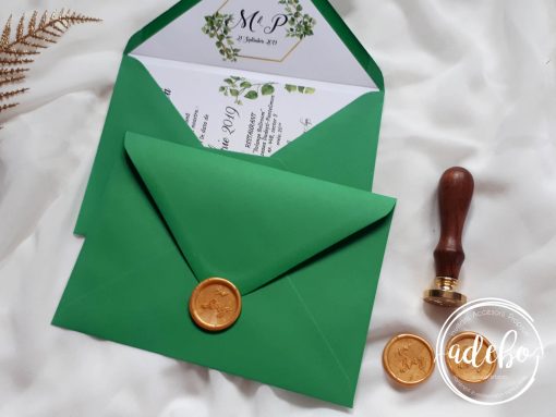 Invitatie nunta Greenery cu plic verde 2