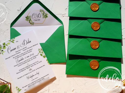 Invitatie nunta Greenery cu plic verde 5