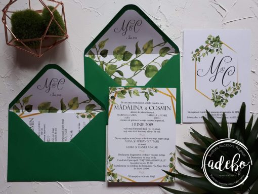 Invitatie nunta Greenery and Gold 1