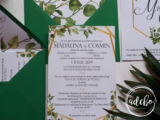 Invitatie nunta Greenery and Gold 2