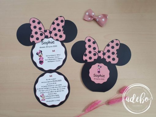 Invitatie botez Minnie Mouse - roz deschis