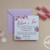 Invitatie nunta cu flori si plic mov