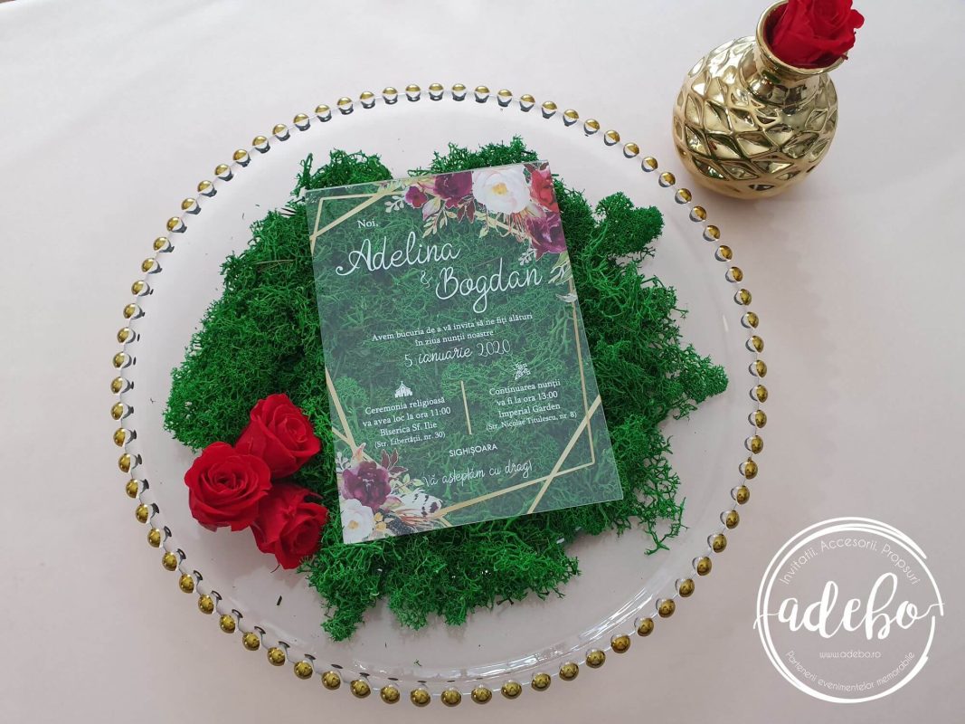 Invitatii nunta plexiglas - Marsala Gold