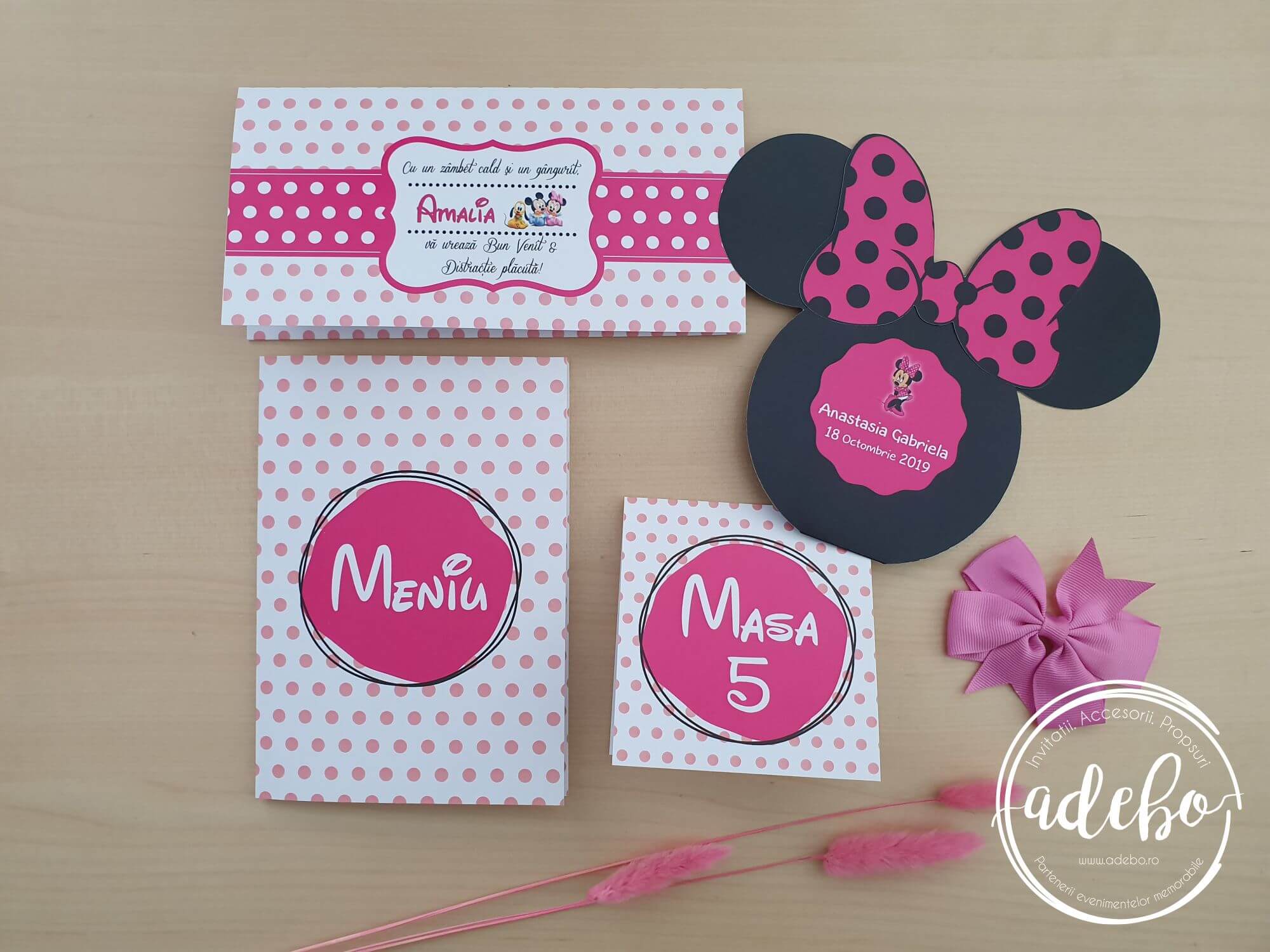 Invitatie botez Minnie Mouse - roz inchis - imagine 6