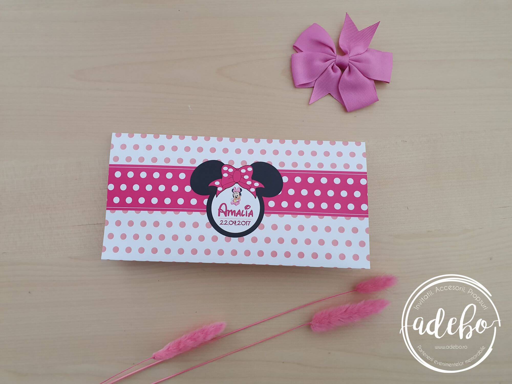 Invitatie botez Minnie Mouse - roz inchis - imagine 5