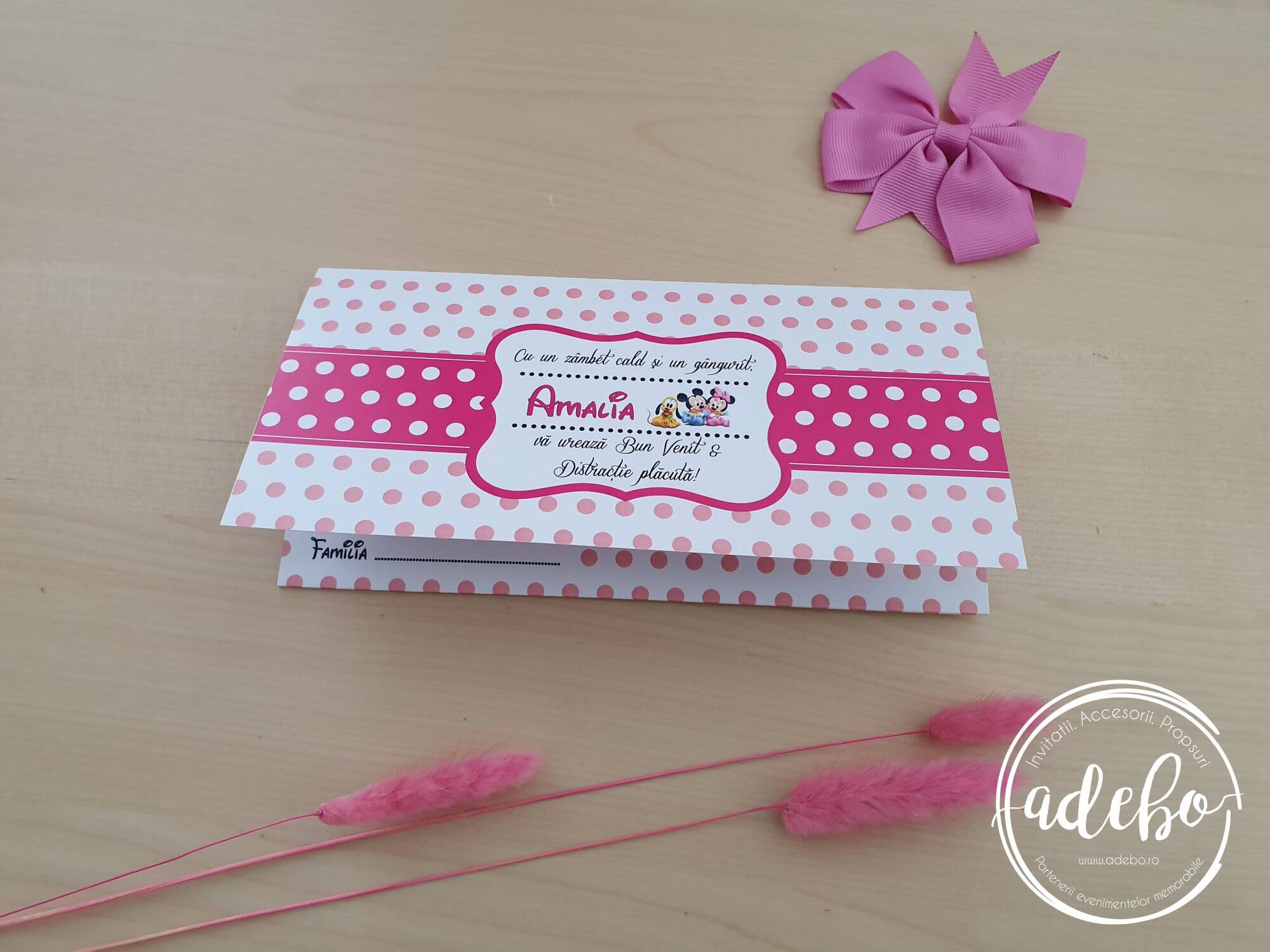 Invitatie botez Minnie Mouse - roz inchis - imagine 4