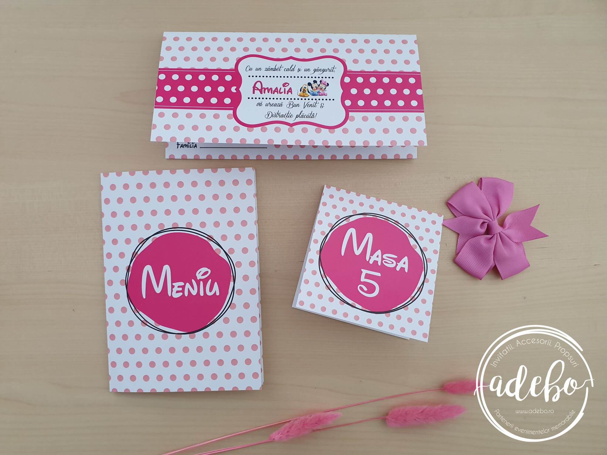 Invitatie botez Minnie Mouse - roz inchis - imagine 3