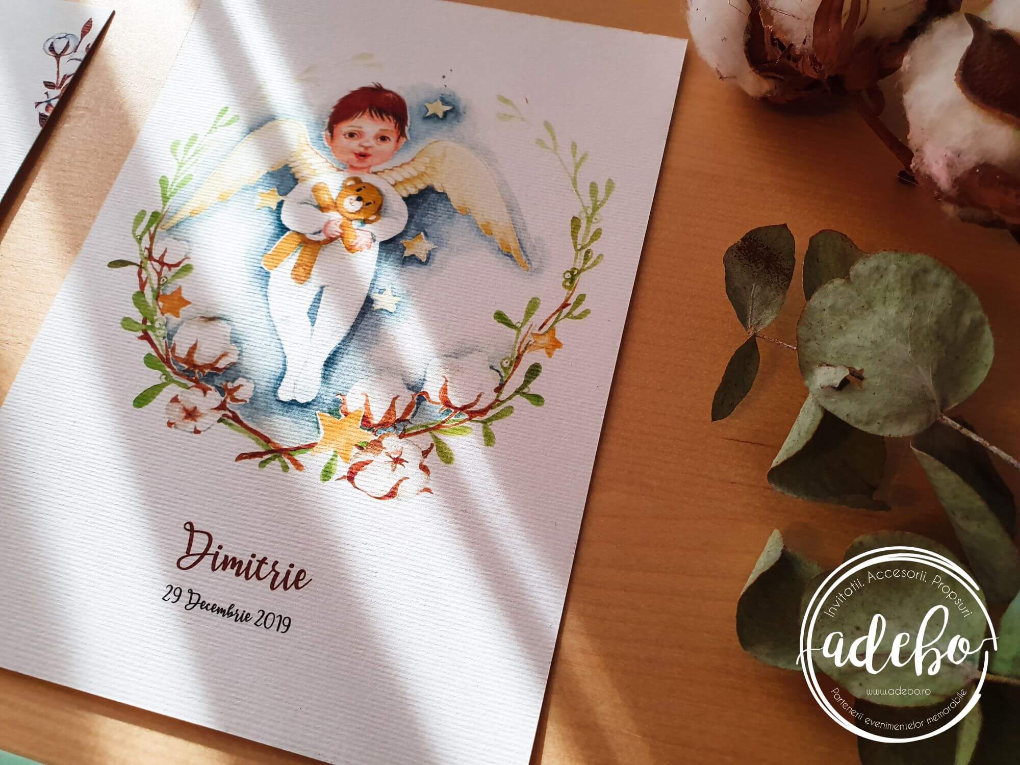 Invitatie botez flori bumbac - imagine 2