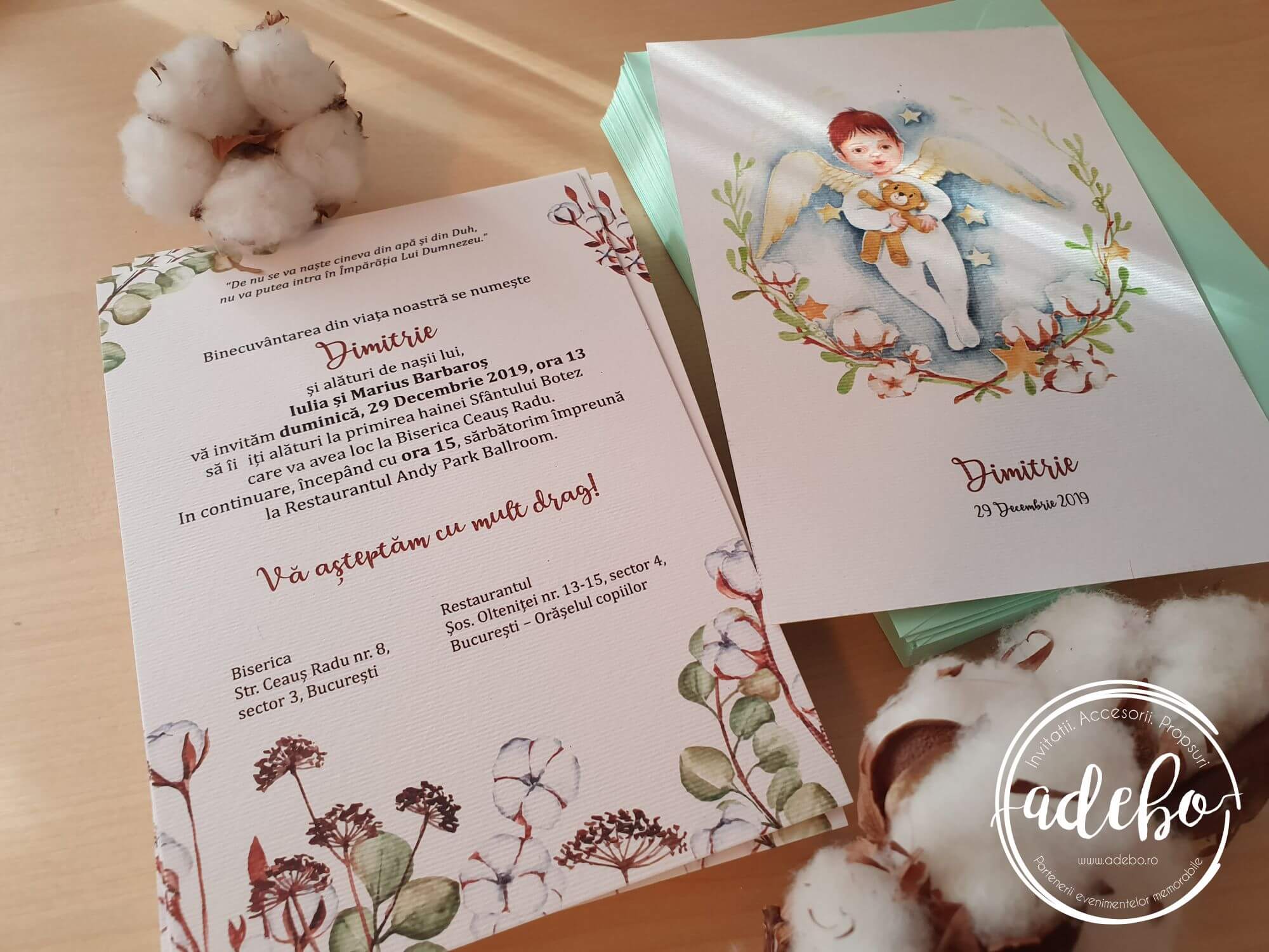Invitatie botez flori bumbac - imagine 4