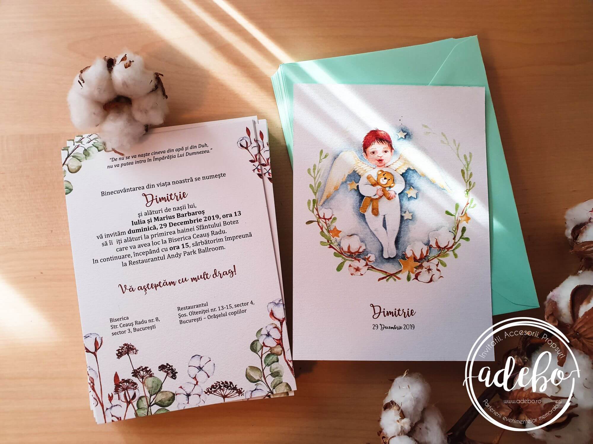 Invitatie botez flori bumbac - imagine 3