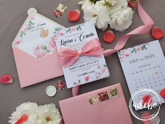 Invitatie nunta Bujori Roz