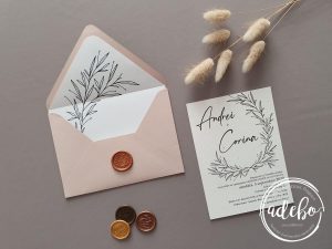 Invitatie nunta cu plic sampanie