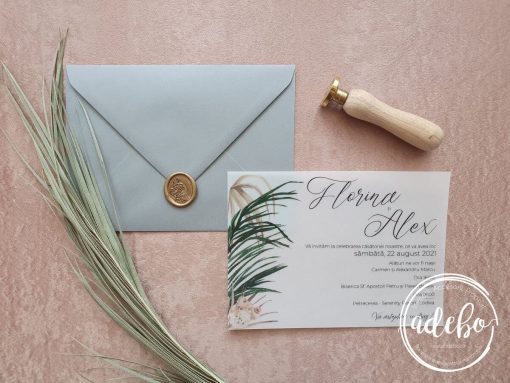 Invitatie nunta Areca Palm Grey