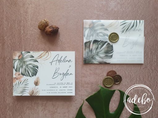 Invitatie nunta Watercolor Monstera
