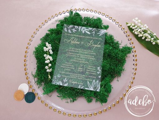 Invitatii nunta plexiglas - White and Gold