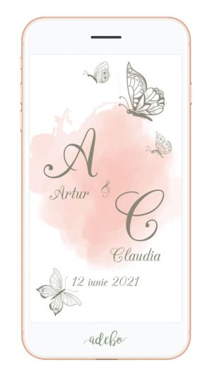 Invitatie nunta digitala - Pink & butterflies