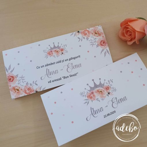 Plic bani botez - flori portocalii