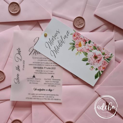 Invitatia de nunta Bujori Roz 1