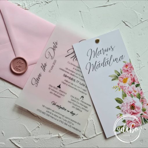 Invitatia de nunta Bujori Roz 3