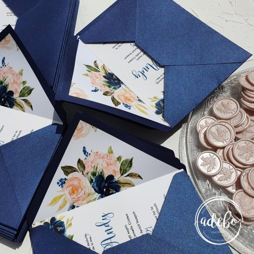 Invitatie de nunta Navy blue & pink 1