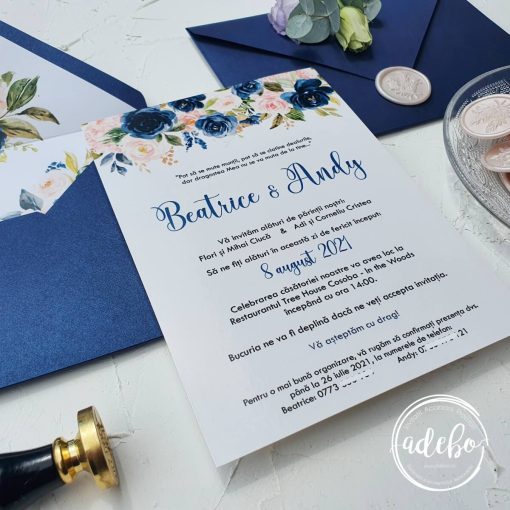 Invitatie de nunta Navy blue & pink 2