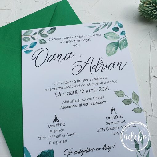Invitatie greenery - frunze eucalipt