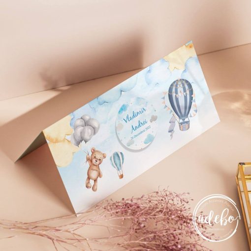 Plic bani botez - ursulet si baloane cu aer cald 1