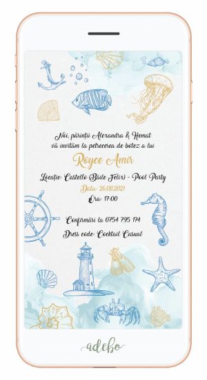Invitatie botez digitala - tematica marina
