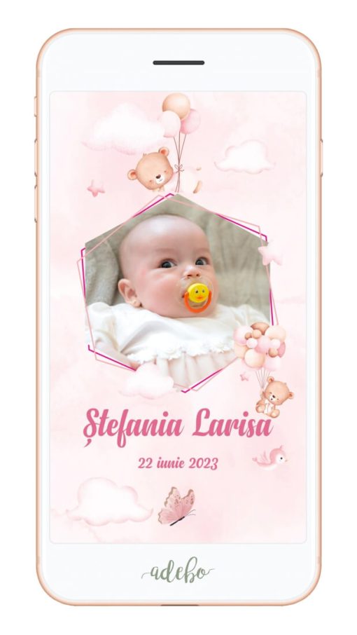 Invitatie digitala botez - Ursuleti si baloane