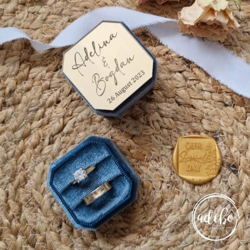 Cutiuta din catifea pentru verighete - culoare albastru marin 1