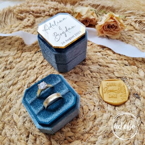 Cutiuta din catifea pentru verighete - culoare albastru marin