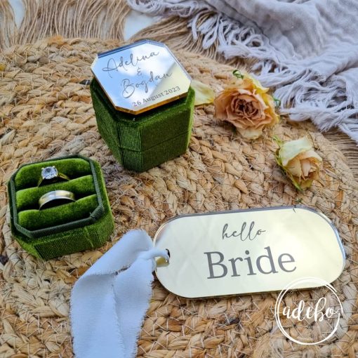 Cutiuta din catifea pentru verighete - culoare verde olive 1