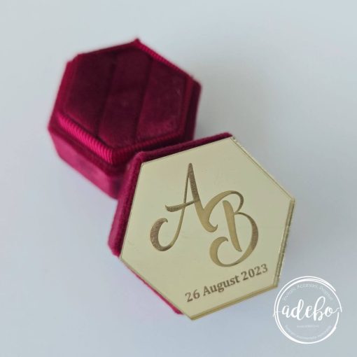 Cutiuta verighete catifea bordeaux personalizata