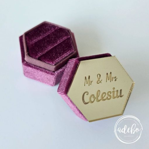 Cutiuta verighete catifea lila personalizata