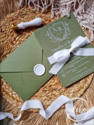 Invitatie nunta cu plic verde olive
