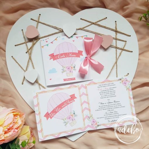 Invitatie botez Pink Hot Air Baloon 1