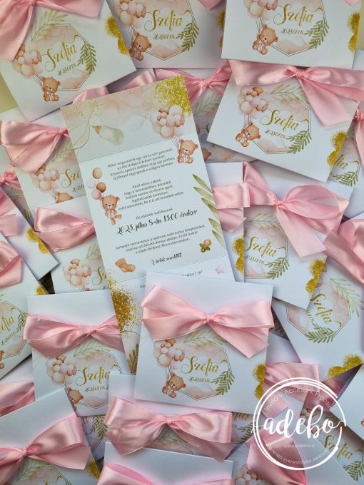 Invitatie botez ursulet si baloane roz 1