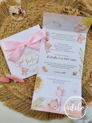 Invitatie botez ursulet si baloane roz 2