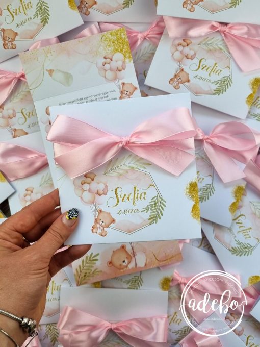 Invitatie botez ursulet si baloane roz