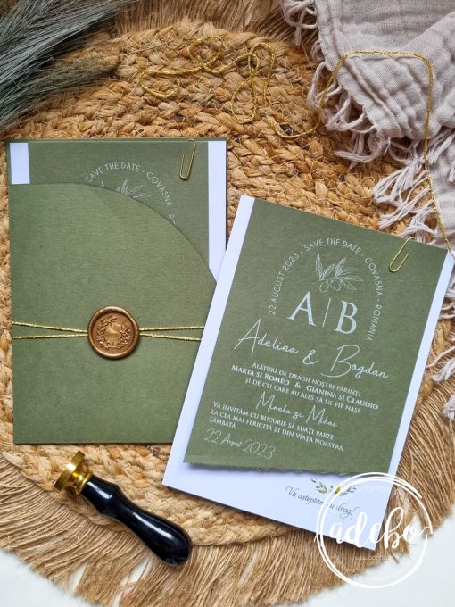 Invitatie nunta Olive & White