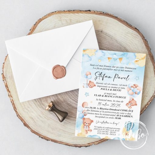 Invitatie botez Ursuleti si baloane