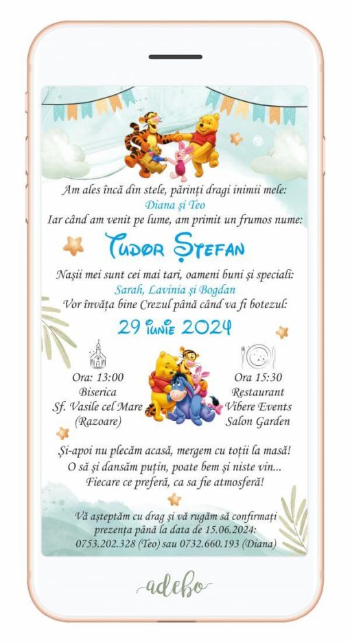 Invitatie botez digitala Winnie