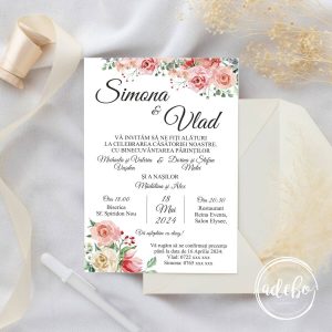 Invitatie nunta - bujori si trandafiri